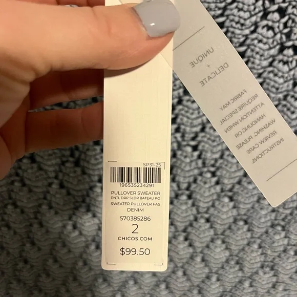 NWT Chico's Blue Knit Openwork Pull Over Sweater-Chico’s Size 2 - Picture 3 of 8